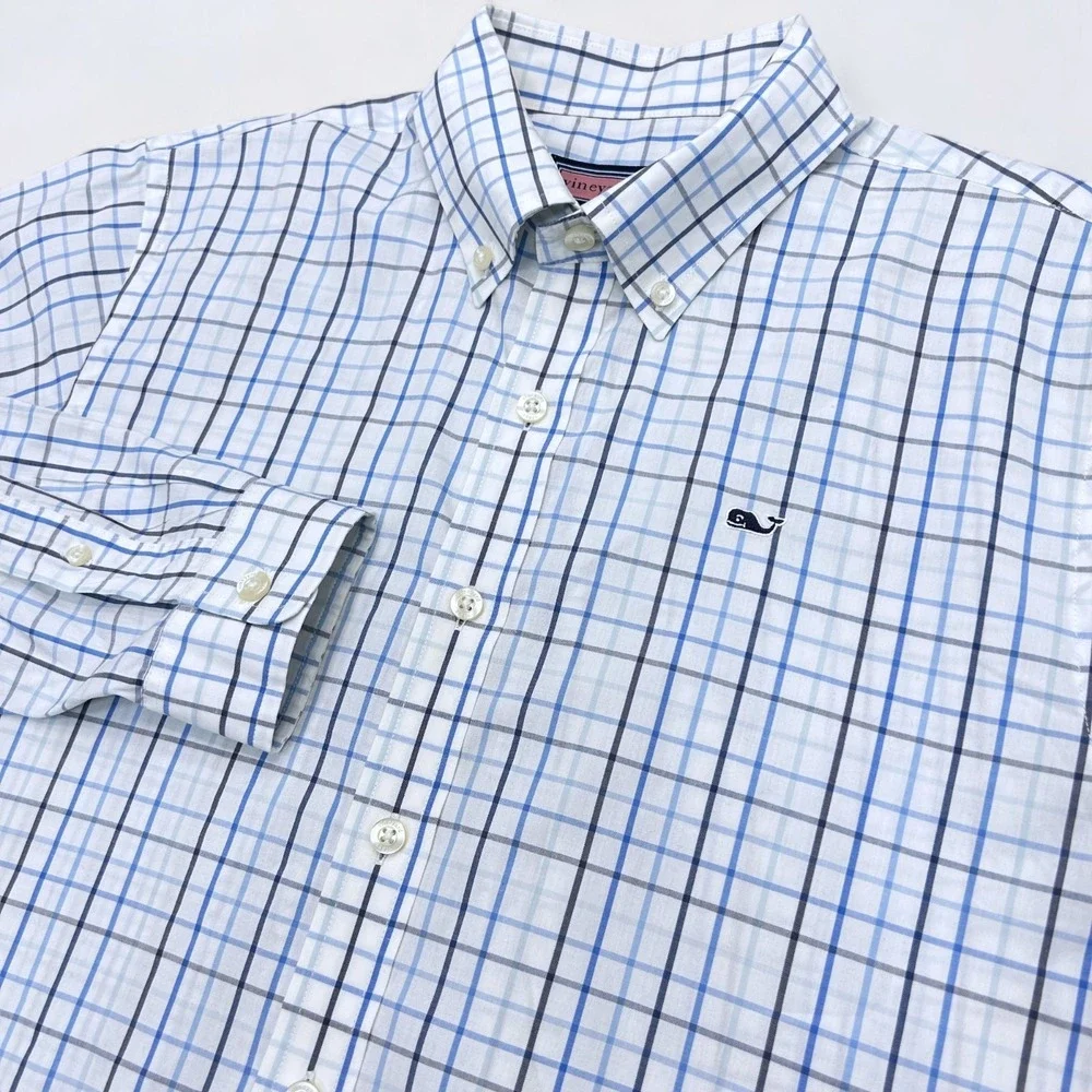Vineyard Vines‎ Whale Shirt Men's XL (Fits Medium) Blue White Grid Button Down